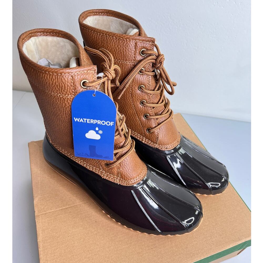 JBU BY JAMBU  Brown Waterproof Maplewood Round Toe Lace-Up Duck Boots W 9.5